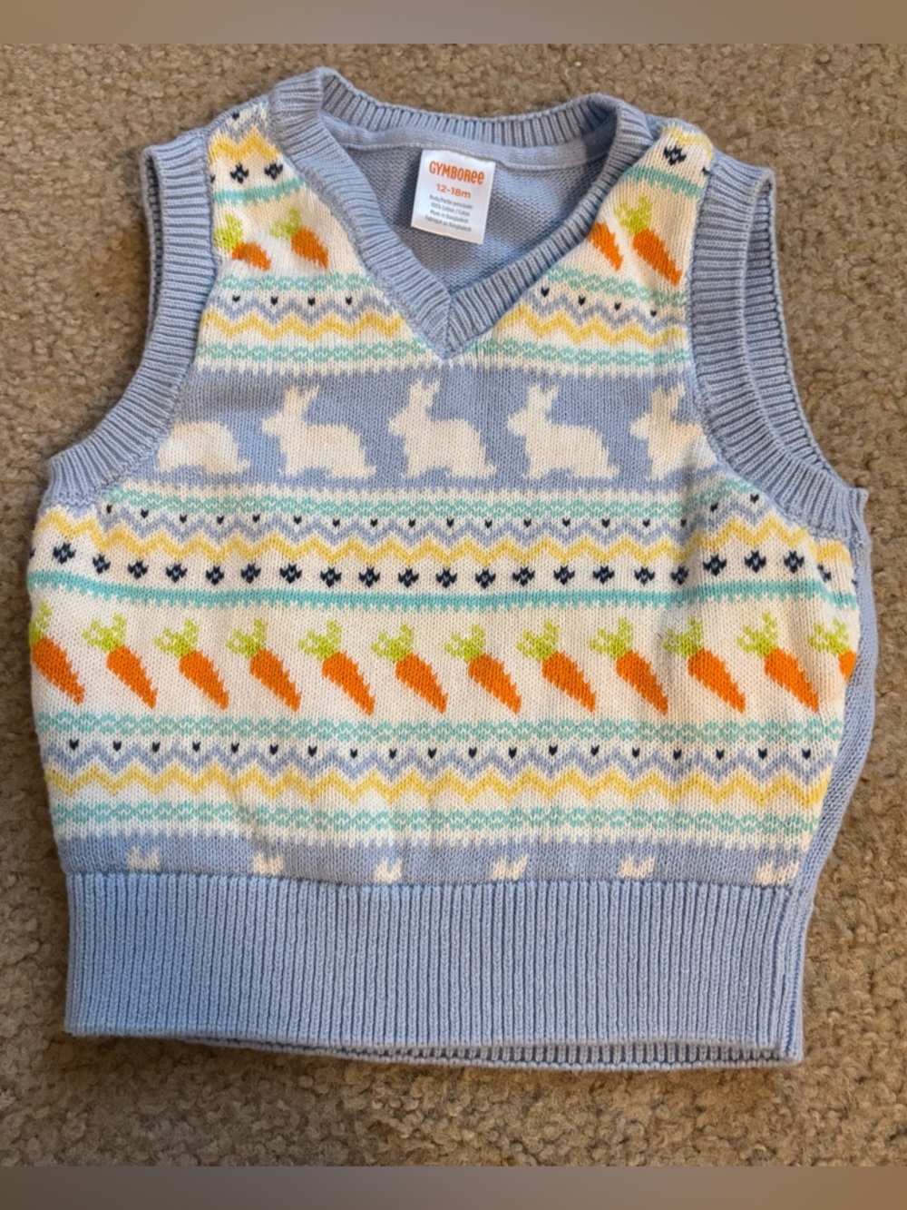 Gymboree baby boys Easter bunny spring sweater vest 100% cotton size 12-18M